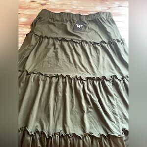 White Mark Tiered Dark Olive Green Maxi Skirt 1XL
